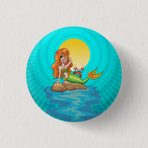 Zeemeermin onder een volle maan ronde button 3,2 cm