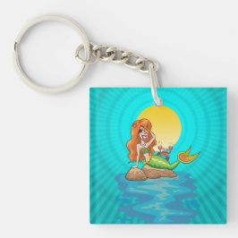 Zeemeermin onder een volle maan sleutelhanger