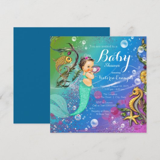 Zeemeermin onder het Baby shower Zee Kaart (Voorkant / Achterkant)