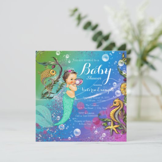 Zeemeermin onder het Baby shower Zee Kaart (Staand voorkant)