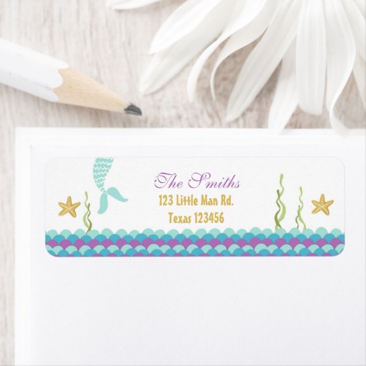 Zeemeermin onder het het adresetiket van de Terugk Etiket (Insitu)