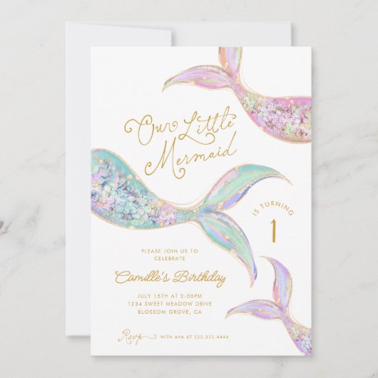 Zeemeermin onder het Zee 1e verjaardag Kaart (Voorkant)