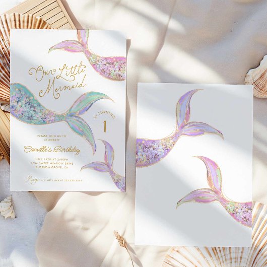 Zeemeermin onder het Zee 1e verjaardag Kaart