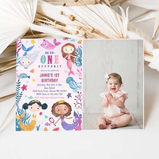 Zeemeermin onder het Zee 1e verjaardagsfeestfoto Kaart