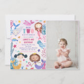 Zeemeermin onder het Zee 2e verjaardagsfeestfoto Kaart (Voorkant)