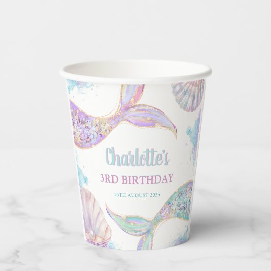 Zeemeermin onder het Zee 3e verjaardag Papieren Bekers (Achterkant)