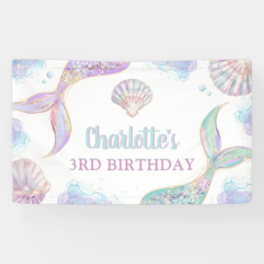 Zeemeermin onder het Zee 3e verjaardag Spandoek (Horizontaal)