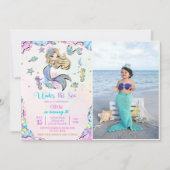 Zeemeermin onder het Zee 3e verjaardagsfeestfoto Kaart (Voorkant)