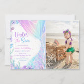Zeemeermin onder het Zee 3e verjaardagsfeestfoto Kaart (Voorkant)