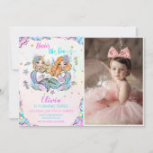 Zeemeermin onder het Zee 3e verjaardagsfeestfoto Kaart (Voorkant)