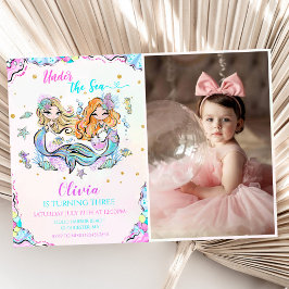 Zeemeermin onder het Zee 3e verjaardagsfeestfoto Kaart