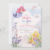 Zeemeermin onder het Zee 3e verjaardagsfeestje Kaart (Voorkant)