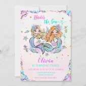 Zeemeermin onder het Zee 3e verjaardagsfeestje Kaart (Voorkant)