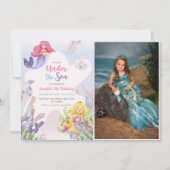 Zeemeermin onder het Zee 3th Birthday Party Foto Kaart (Voorkant)