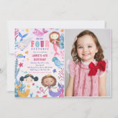 Zeemeermin onder het Zee 4th Birthday Party Foto Kaart (Voorkant)