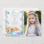 Zeemeermin onder het Zee 4th Birthday Party Foto Kaart (Voorkant)
