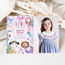 Zeemeermin onder het Zee 5th Birthday Party Foto Kaart