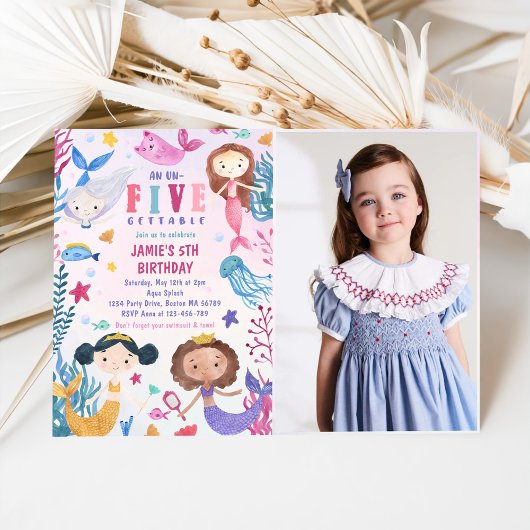 Zeemeermin onder het Zee 5th Birthday Party Foto Kaart