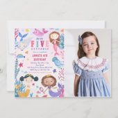 Zeemeermin onder het Zee 5th Birthday Party Foto Kaart (Voorkant)