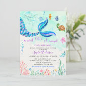 Zeemeermin onder het Zee Baby Girl Baby shower Kaart (Staand voorkant)