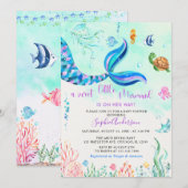 Zeemeermin onder het Zee Baby Girl Baby shower Kaart (Voorkant / Achterkant)