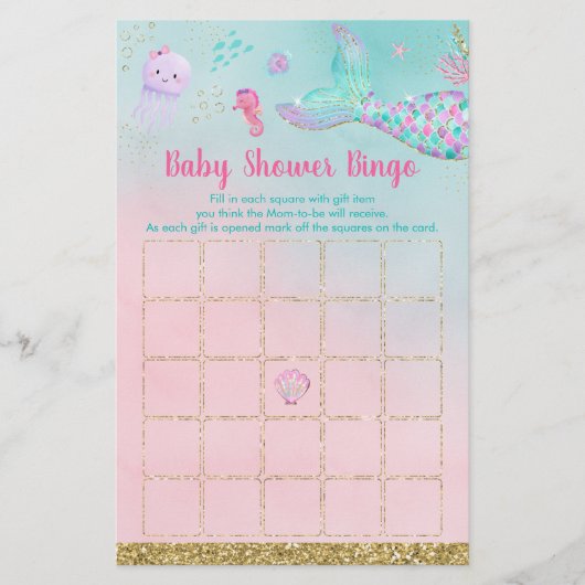 Zeemeermin onder het Zee Baby shower Bingo (Voorkant)