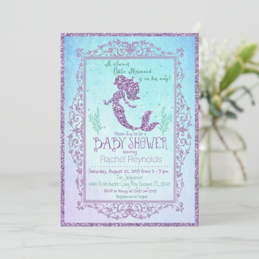 Zeemeermin onder het Zee Baby shower Invitation Kaart (Staand voorkant)