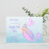 Zeemeermin onder het Zee Birthday Blue Invitation Kaart (Staand voorkant)