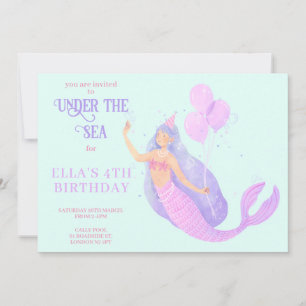 Zeemeermin onder het Zee Birthday Blue Invitation Kaart