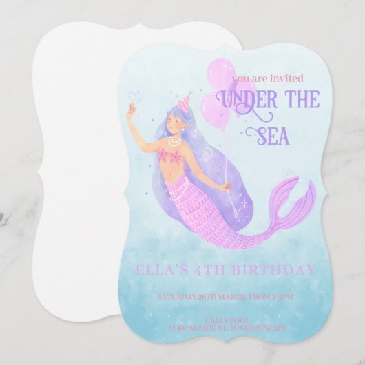 Zeemeermin onder het Zee Birthday Blue Party Kaart (Voorkant / Achterkant)