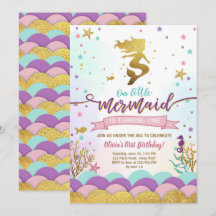 Zeemeermin onder het Zee Birthday Invitation Paars