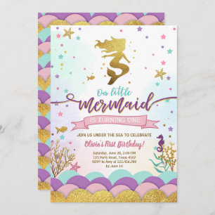 Zeemeermin onder het Zee Birthday Invitation Paars Kaart