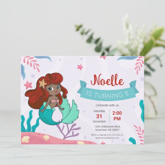 Zeemeermin onder het Zee Birthday Kaart (Staand voorkant)