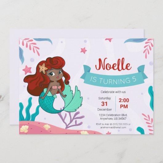 Zeemeermin onder het Zee Birthday Kaart (Voorkant / Achterkant)