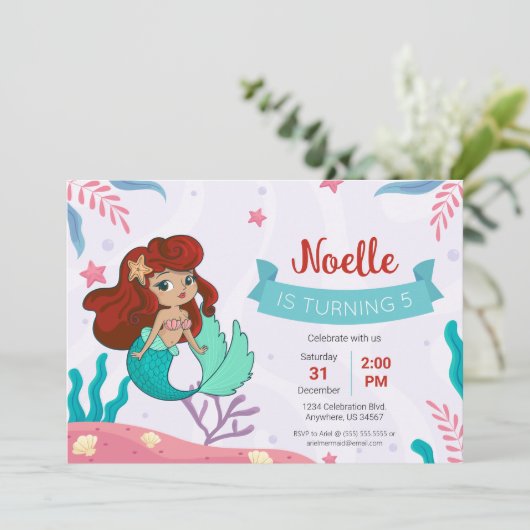Zeemeermin onder het Zee Birthday Kaart (Staand voorkant)