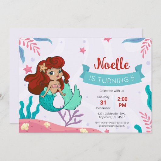Zeemeermin onder het Zee Birthday Kaart (Voorkant / Achterkant)