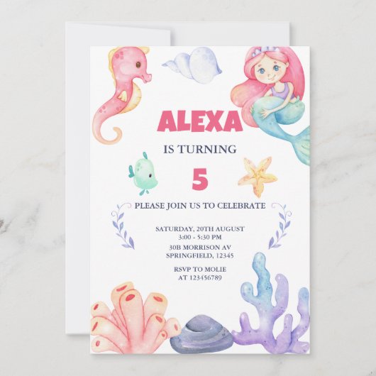 Zeemeermin onder het Zee Birthday Kaart (Voorkant)
