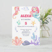 Zeemeermin onder het Zee Birthday Kaart (Staand voorkant)
