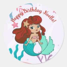 Zeemeermin onder het Zee Birthday Ronde Sticker