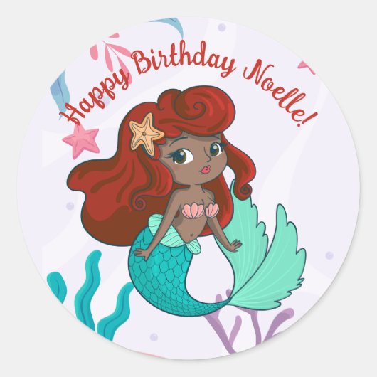 Zeemeermin onder het Zee Birthday Ronde Sticker (Voorkant)