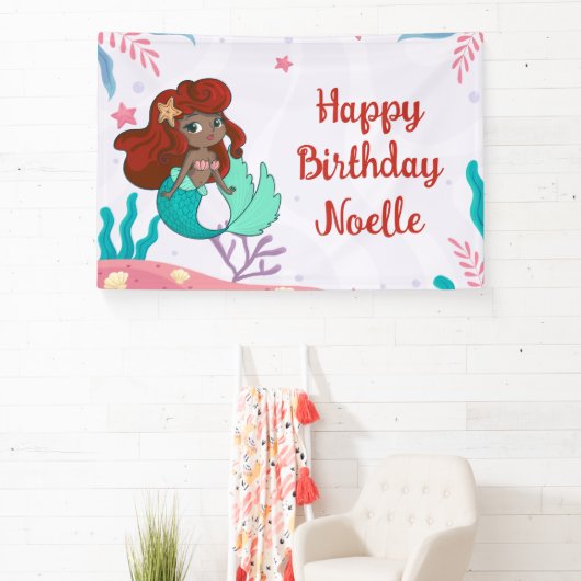 Zeemeermin onder het Zee Birthday Spandoek (Insitu)