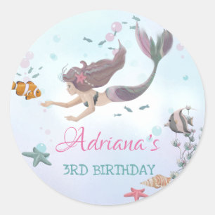 Zeemeermin onder het Zee "Birthday Sticker" Ronde Sticker