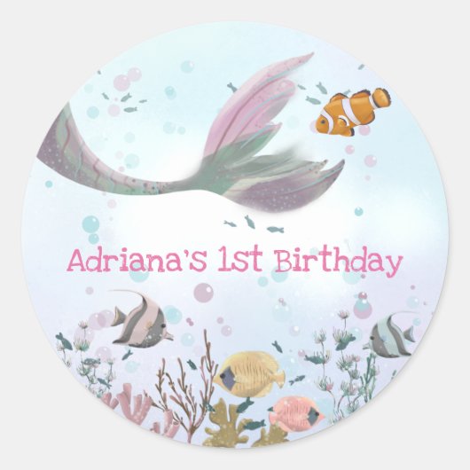 Zeemeermin onder het Zee "Birthday Sticker" Ronde Sticker (Voorkant)