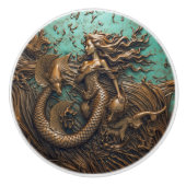 Zeemeermin onder het Zee Brons 3D Effect Marine Keramische Knop (Voorkant)