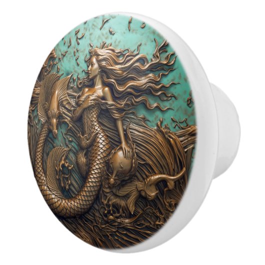 Zeemeermin onder het Zee Brons 3D Effect Marine Keramische Knop (Rechts)