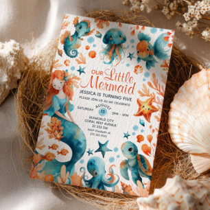 Zeemeermin onder het Zee Cartoon Meisje Kinderen v Kaart