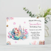 Zeemeermin onder het Zee Castle Birthday Invitatio Kaart (Staand voorkant)