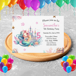 Zeemeermin onder het Zee Castle Birthday Invitatio Kaart