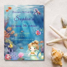 Zeemeermin Onder Het Zee Duik in Leuk Verjaardagsf