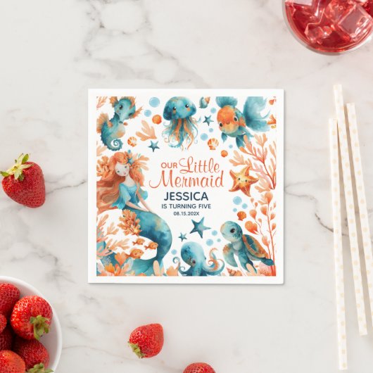 Zeemeermin onder het Zee Feestelijke Meisje Kinder Servet (Insitu)